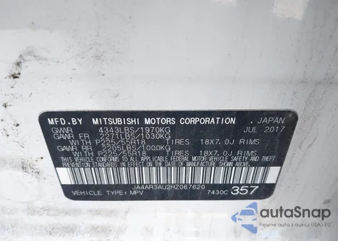 2017 Mitsubishi Outlander Sport 2.0 Le from USA, damaged, VIN JA4AR3AU2HZ067620